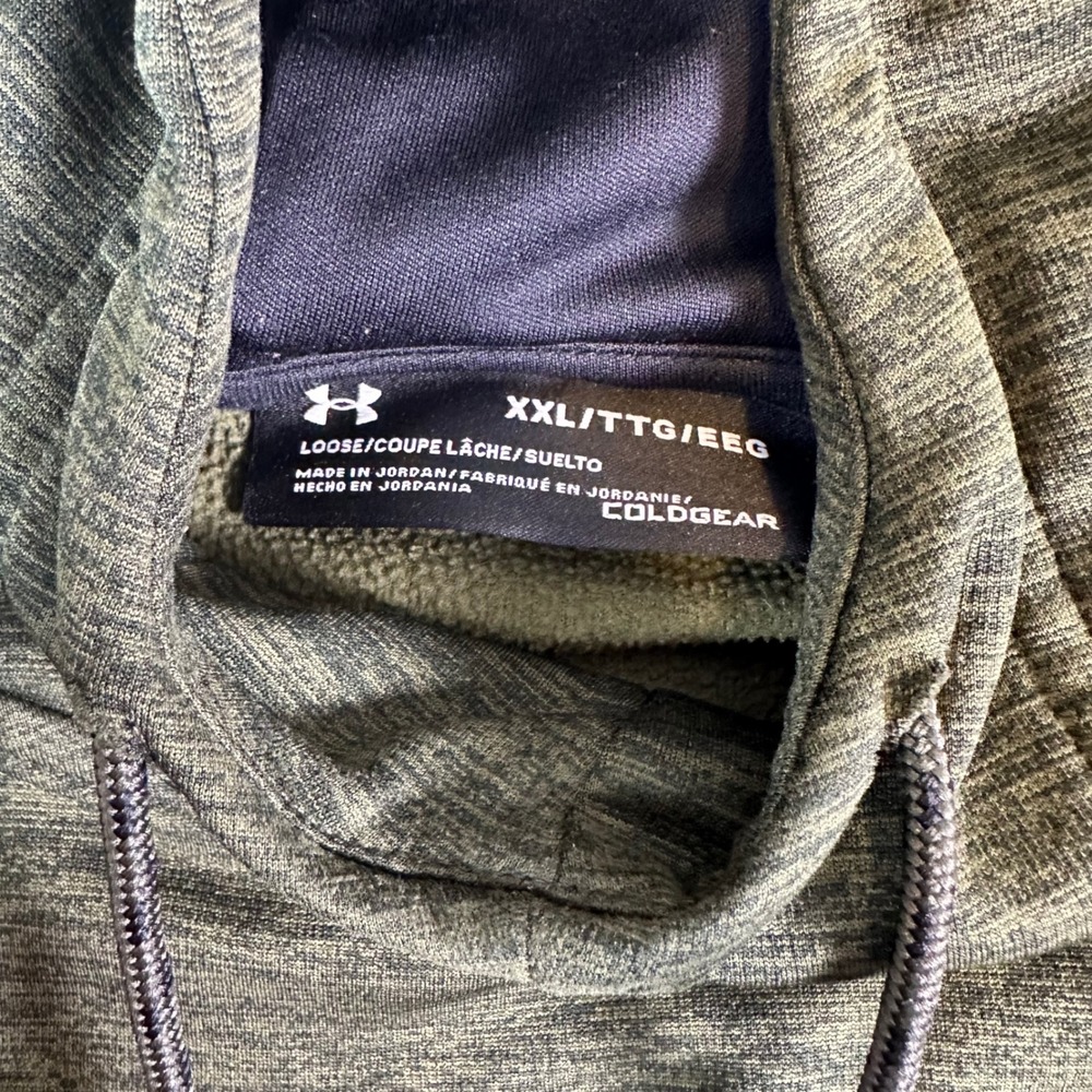 Under Armour ColdGear Hoodie Mens XXL Green Heathered Pullover Sweatshirt Loose - Picture 2 of 15